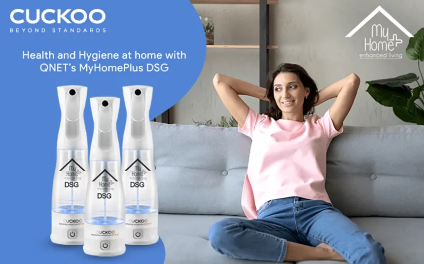 Stress free Indian woman relaxing on a sofa while maintaining health and hygiene at home with MyHomePlus DSG