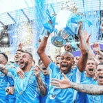 Manchester city players celebrating