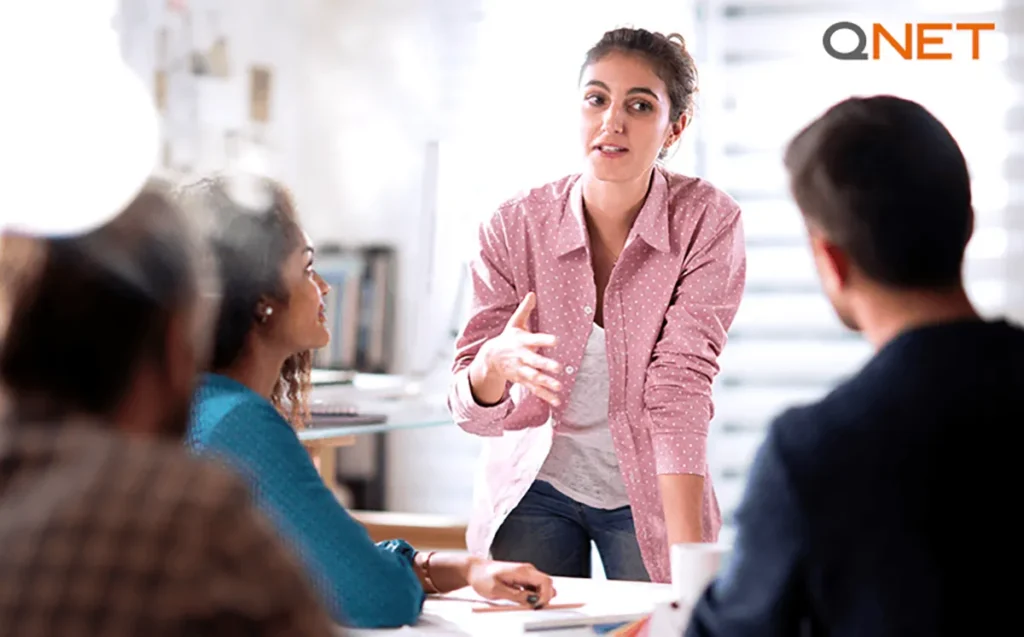 Business women giving a speech