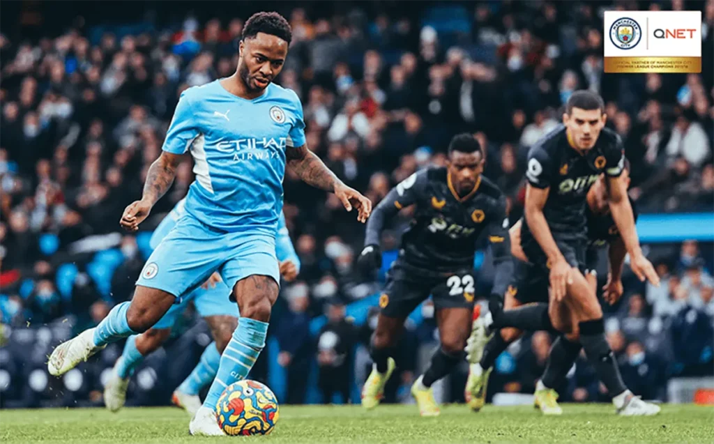 Raheem Sterling scoring a penalty against Wolves