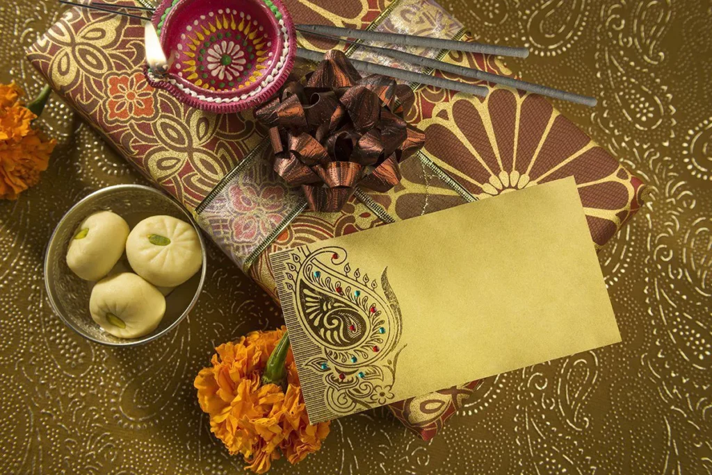 gift box with envelope given during the festival season
